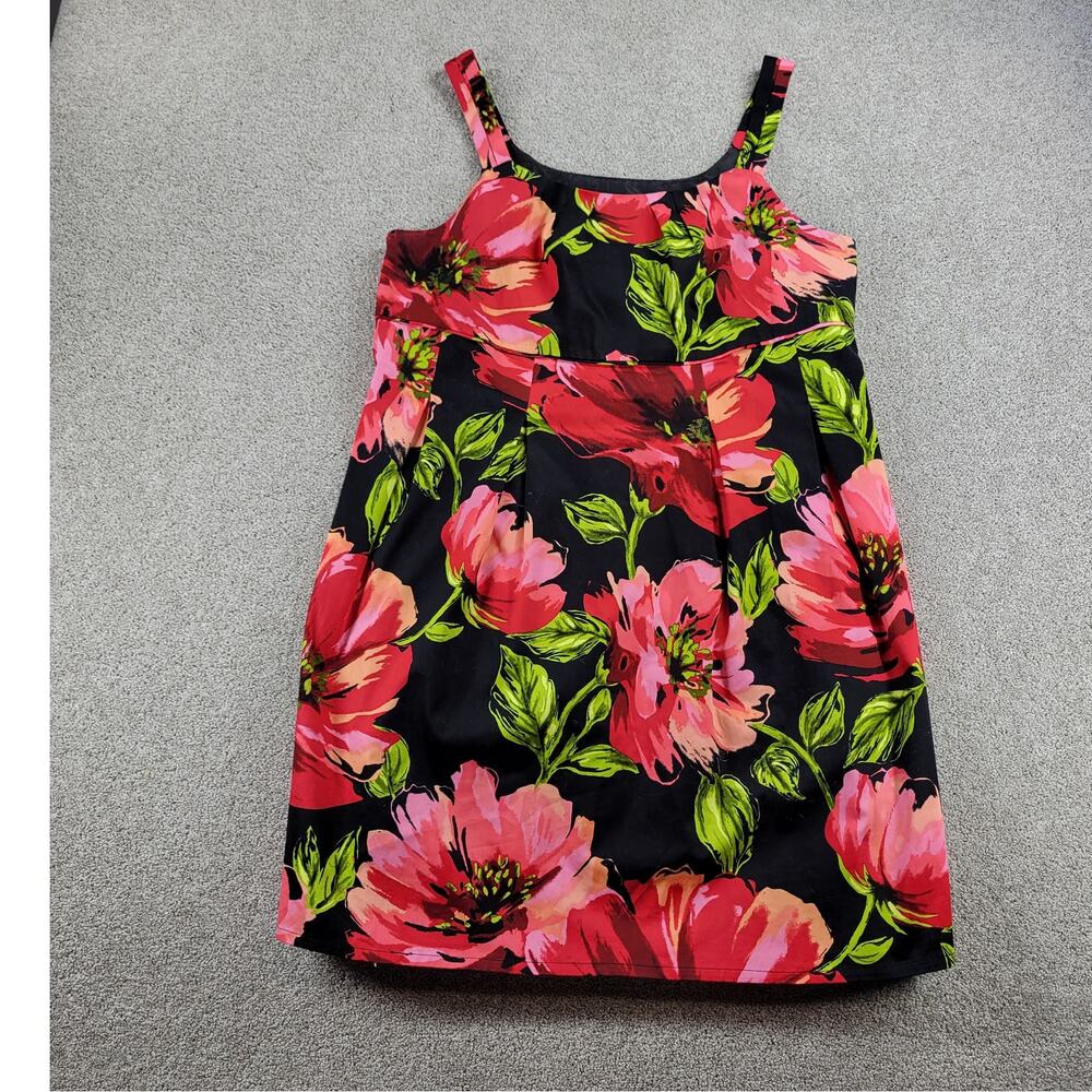 Lane Bryant Womens Dress 22 Red Black Floral Sleeveless Pleated Fit & Flare
